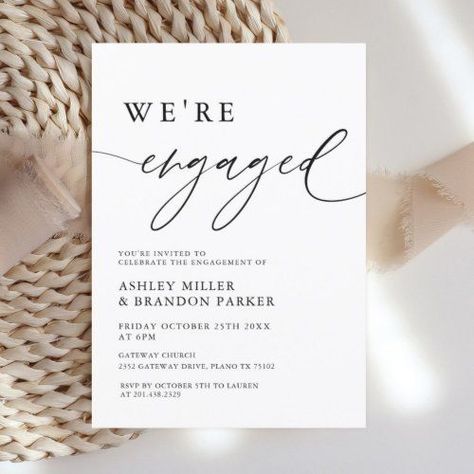 Rustic Elegant Were Engaged Engagement Party Invitation #zazzle #weddinginvitations #birthdayinvitations #babyshowerinvitations #zazzleinvitations #monogram #businesscards #graduation #homedecor Engagement Party Balloons, White Engagement Party, Backyard Engagement, Backyard Engagement Parties, Engagement Party Planning, Elegant Engagement Party, We're Engaged, Engagement Invitation Cards, Engagement Signs