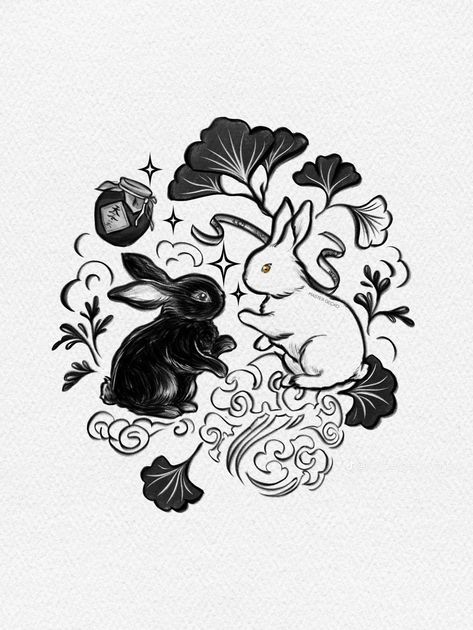 Mdzs Tattoo, Bunny Tattoos, Mo Dao Zu Shi, Bunny Art, Tattoo Flash Art, Simplistic Tattoos, Matching Tattoos, Tattoo Design Drawings, Tattoo Stencils