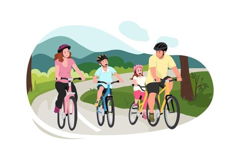 Family Bicycle, Flat Vector Illustration, Flat Vector, The Father, Concept Design, Vector Art, Banners, Cycling, Vector Illustration