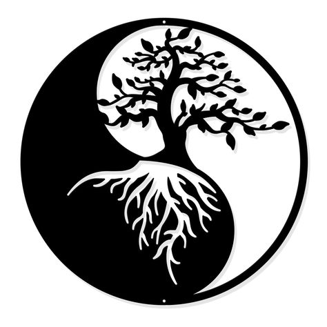 PRICES MAY VARY. Yin Yang Sign Design -- Yin Yang represent day and night, paired with a silhouette in the shape of the tree of life, symbolizing mystery, endless life, strength, tenacious vitality, and staying alive forever. Value Package -- You will receive 1 pc black wall decor with 2 small holes and 3 screws included for easy installation. Size is about 11.8" wide, 11.8" long, 2mm thick. You also can spray paint it in different colors to match your home styles. Meaningful Gift -- A stylish a Yin Yang Wall Art, Yin Yang Wall, Black Wall Hanging, Black Wall Decor, Wall Art For Bedroom, Silhouette Wall Art, Office Garden, Art For Bedroom, Outdoor Living Decor