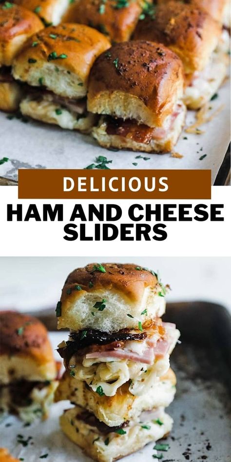 You will love these hot ultimate ham and cheese sliders that are loaded up with crisp-cooked thick-cup bacon, fig jam, and caramelized balsamic onions served on Hawaiian rolls. Brush the top with a garlic and herb butter and bake them to perfection for the ultimate appetizer! Hawaiian Roll Sandwiches, Garlic And Herb Butter, Bacon Onion Jam, Ham Cheese Sliders, Ham Sliders, Ham And Cheese Sliders, Rolled Sandwiches, Billy Parisi, Wings Recipe Buffalo