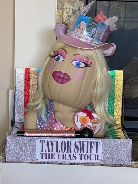 Pumpkin decorating contest 2023 Taylor Swift Pumkin Ideas, Taylor Swift Pumpkin Decorating, Concert Pumpkin, Taylor Swift Themed Pumpkin Carving, Pumpkin Painting Ideas Taylor Swift, Taylor Swift Halloween Decor, Taylor Swift Pumkin Carvings, Taylor Pumpkin Carving, Taylor Swift Pumpkin