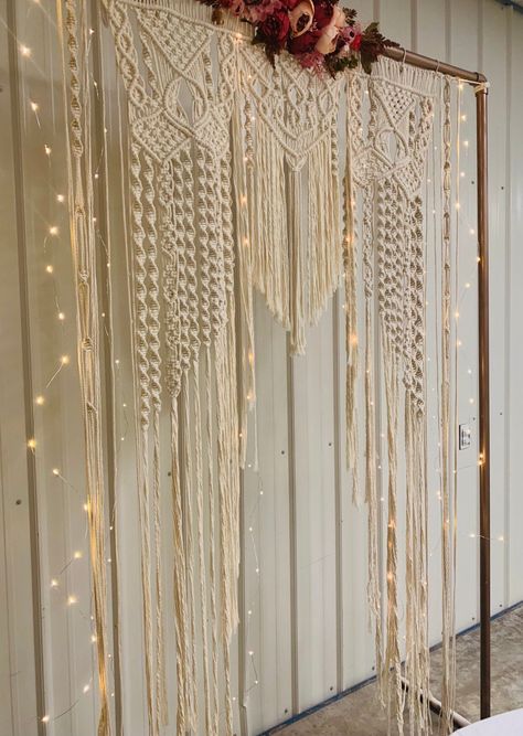 Macrame Photo Backdrop, Macrame Stand, Fairytail Wedding, Wedding Backdrop Lights, Macrame Wedding Arch, Macrame Wedding Decor, Moms 60th, Boho Wedding Backdrop, Fairy Tail Wedding