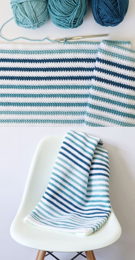 Striped Baby Blanket, Confection Au Crochet, Crochet Blanket Pattern, Crochet Simple, Crochet Patterns Free Blanket, Crochet Afghans, Lap Blanket, Knitted Baby Blankets, Crochet Diy