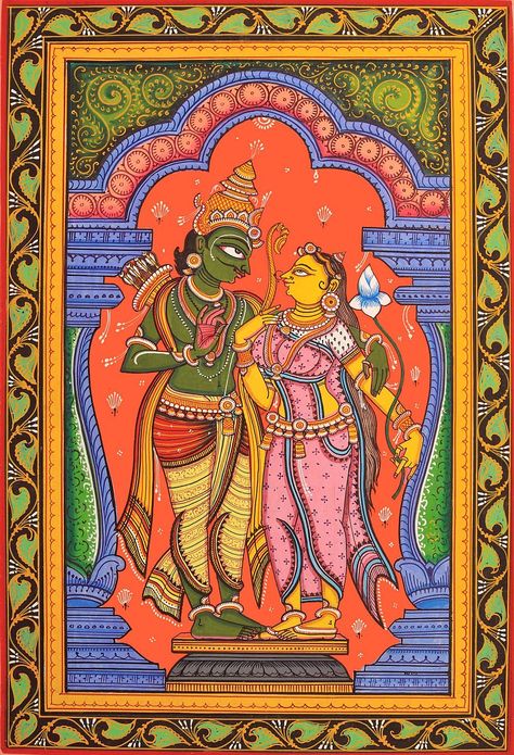 Hindu Cosmos, Phad Painting, Indian Traditional Paintings, Ram Sita, Kerala Mural Painting, Kalamkari Painting, Lord Rama, Pichwai Paintings, Indian Painting