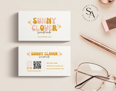 Printable boho business card template with QR code for Etsy sellers, featuring floral elements and a modern.#BusinessFonts #TypographyTips #ProfessionalDesing #Brandldentity Retro Business Card, Boho Business, Cute Business Cards, Sublimacion Ideas, Canva Business, Qr Code Generator, Business Fonts, Qr Code Business Card, Designer Portfolio