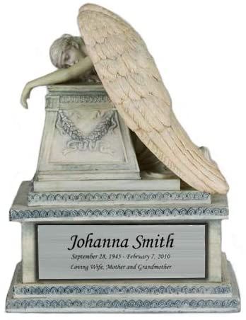 Wood Urn, Weeping Angel, Wooden Urn, Engraved Plaque, Antique Stone, Human Ashes, Angel Figurines, Cremation Urns, Custom Engraving