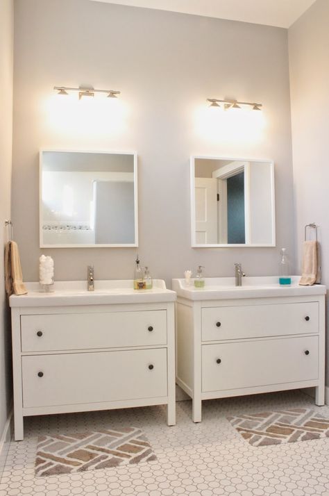 Ikea Bathroom Vanity, Vanity In Bathroom, Sink Cabinets, Ikea Bathroom, Double Vanity Bathroom, Upstairs Bathrooms, Girls Bathroom, Bathroom Redo, Sink Cabinet