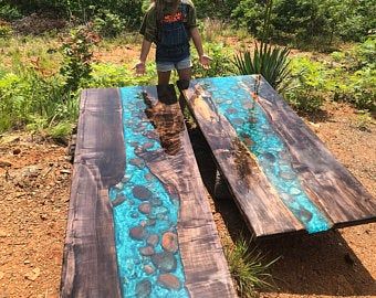 Pallet Epoxy Table, River Table Resin, Patio Table Top Replacement Ideas, Epoxy 3d, Seni Resin, Diy Resin Table, Wood Resin Table, Epoxy Wood Table, Wood Furniture Plans