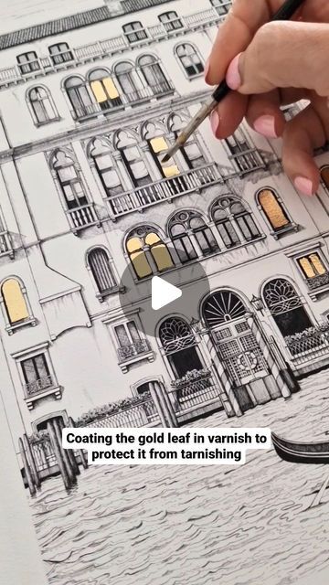 This is an A2 print of the large Venice wallpaper design I created earlier in the year. After I apply gold leaf to each of the windows, I... | Instagram Venice Wallpaper, Architecture Drawing Art, Architecture Illustration, Drawing Artist, Wallpaper Design, Process Art, Stop It, The Colour, Venice Italy