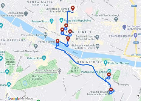 Florence Walking Tour Map, Tuscany Honeymoon, Map Of Florence Italy, Florence Map, Florence In A Day, One Day In Florence, Europe Backpacking, Italy Trip Planning, Florence Italy Travel