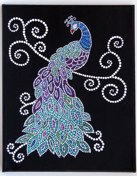 Dot Art Painting Patterns Easy On Canvas, Peacock Dot Art, Dot Art Painting Canvases, Dot Painting Animals, Acrylic Dot Painting Ideas, Point Painting, Mandala Diamond, Easy Mandala Drawing, Colorful Paintings Acrylic