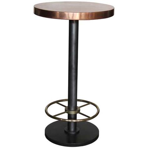 Bistro Bar Table with Copper Top & Brass Footrest (Round) High Top Bistro Tables, Pool House Interior Ideas, Tall Round Bar Table, Vintage Round Table High, Copper Bar Table, Indoor Bar Ideas, Copper Bar Stools, 1920s Bar Table & Stools, Round Bar Table