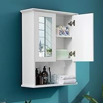 Over Toilet Storage, Bathroom Wall Cabinet, Mirror Doors, Doors Wooden, White Wall Hanging, Double Mirror, Over Toilet, Hanging Cabinet, Small Toilet