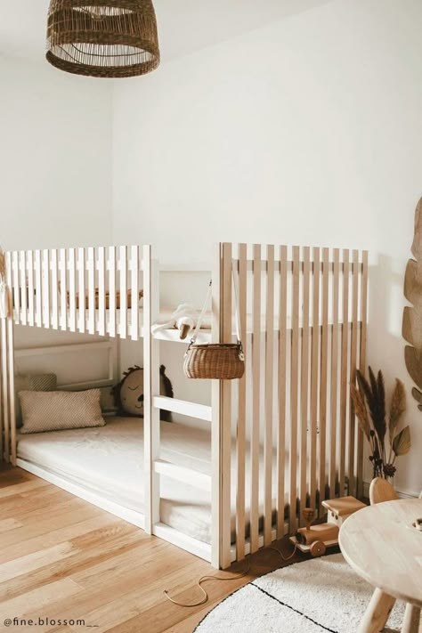 Small Kidsrooms, Toddler Beds Together, Ikea Kura Baby And Toddler, Rattan Bunk Bed, Ikea Kura Rattan, Small Bunk Bed Rooms, Small Kids Room For Two, Bunkbeds Design Small Room, Bunk Bed Small Room