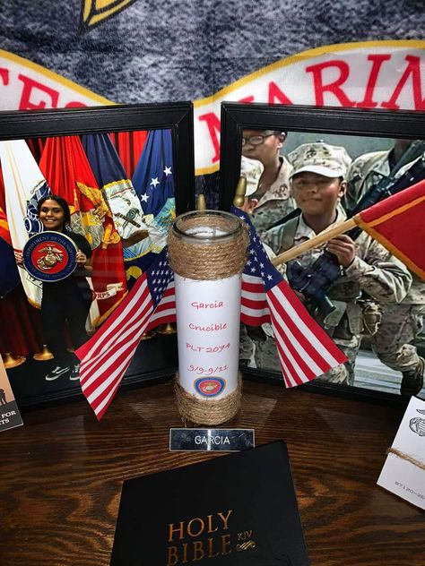 Marine Candle Crucible Candle Marine Diy, Crucible Marines, Marine Crucible, Marine Corps Tumbler Ideas, Crucible Candle, Marine Corps Retirement, Usmc Bootcamp, Boot Camp Graduation, Marine Mom