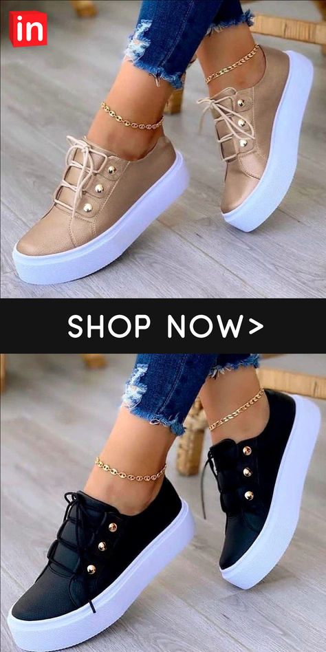 Women's Sneakers Plus Size Canvas Shoes White Shoes Outdoor Daily Walking Summer Rivet Flat Heel Round Toe Sporty Classic Casual Walking Shoes PU Leather Lace-up Solid Colored Black White Pink Dressy Tennis Shoes, Stylish Tennis Shoes, Casual Shoes Women Sneakers, Daily Walking, Casual Walking Shoes, Wedding Apparel, Classic Casual, Clothes Women, Wardrobe Ideas