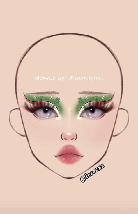 Makeup Aesthetic Drawing, Green Red Makeup, Green And Red Makeup, Red And Green Makeup, Aesthetic Cute Makeup, Makeup Drawings, Mexican Makeup, Christmas Eye Makeup, Makeup Drawing