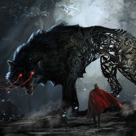 Fenris Wolf (Marvel Cinematic Universe) | Villains Wiki | FANDOM powered by Wikia Giant Wolf, Fenrir Tattoo, Lup Singuratic, Creature Fantasy, Fantasy Wolf, Art Noir, Werewolf Art, Fantasy Beasts, Beautiful Wolves