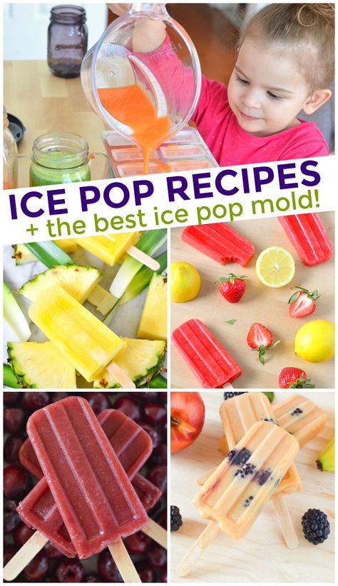 Homemade Ice Pop Recipes for a healthy, nutritious dessert! Today we're sharing our favorite ice pop mold, plus a bunch of ice pop recipes. Homemade Ice Pops Recipes, Freeze Pop Recipes, Fruit Ice Pops, Homemade Ice Pops, Nutritious Desserts, Ice Pop Recipes, Smoothie Recipes For Kids, Healthy Food Ideas, Slushie Recipe