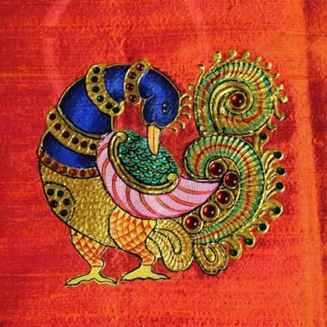 Peacock Fabric Painting On Blouse, Tanjore Painting On Dresses, Peacock Tanjore Painting On Fabric, Tanjore Painting On Blouses, Painting On Blouse, Painting Blouses, Blouse Painting, Thanjavur Painting, Tanjore Art