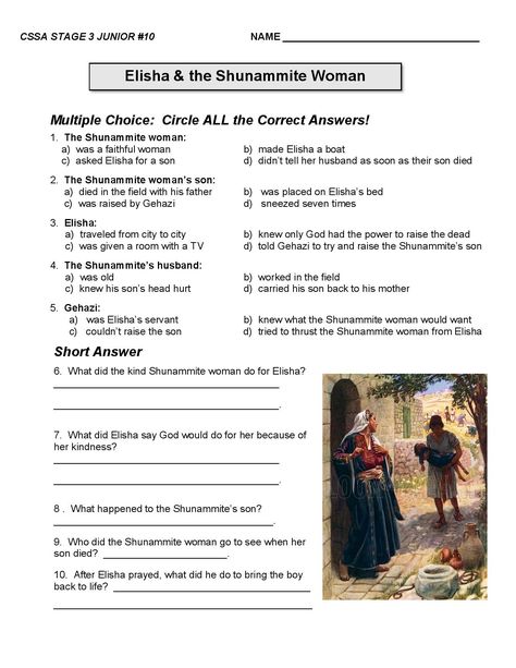 Review sheet of the story of Elisha and the Shunammite woman. Elisha And The Shunammite Woman, Shunammite Woman, Bible Activity Sheets, Homework Sheet, Sabbath School, Sunday School Activities, Bible Activities, Sunday School Lessons, School Lessons