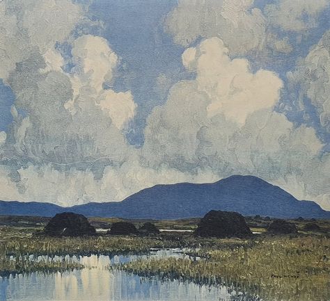 Turf Fields with the Mountains Beyond - Paul Henry (1876 – 1958) Irish Landscape Painting, Stacey London, Kyffin Williams, Irish Landscapes, Paul Henry, Irish Artists, Irish Painters, Pretty Paintings, Painting Landscapes