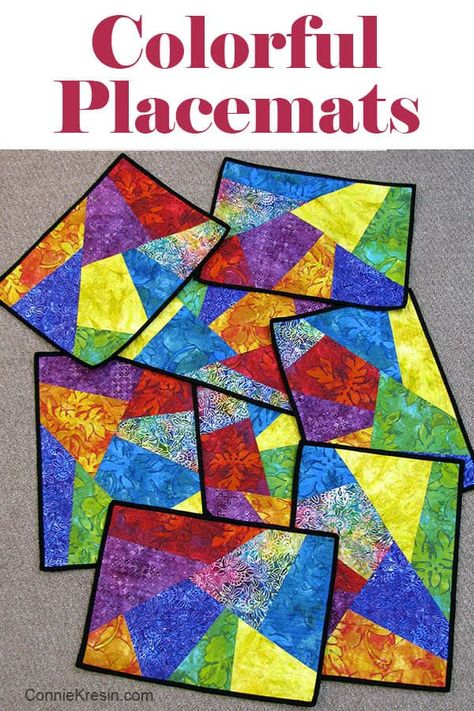 Colorful psychedelic placemats made with crazy quilting #crazyquilt #psychedelic #quilting Quilted Placemat Patterns, Crazy Quilt Blocks, Place Mats Quilted, Quilt Care, Placemats Patterns, Crazy Patchwork, Quilt Tutorial, Crazy Quilting, Crazy Quilt