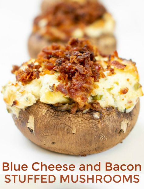 Easy Blue Cheese and Bacon Stuffed Mushrooms Appetizer Recipe | Mommy Evolution Chive And Onion Cream Cheese, Blue Cheese Stuffed Mushrooms, Mushroom Appetizer Recipes, Portabello Mushrooms, Mushroom Appetizers, Bacon Appetizers, Bacon Stuffed Mushrooms, Stuffed Mushroom, Parchment Paper Baking