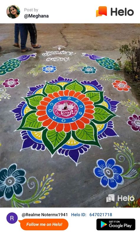 Easy Rangoli Designs Videos, Very Easy Rangoli Designs, Rangoli Designs Photos, Rangoli Designs Simple Diwali, Easy Rangoli Designs Diwali, Rangoli Side Designs, Rangoli Colours, Simple Flower Design, Rangoli Designs Latest