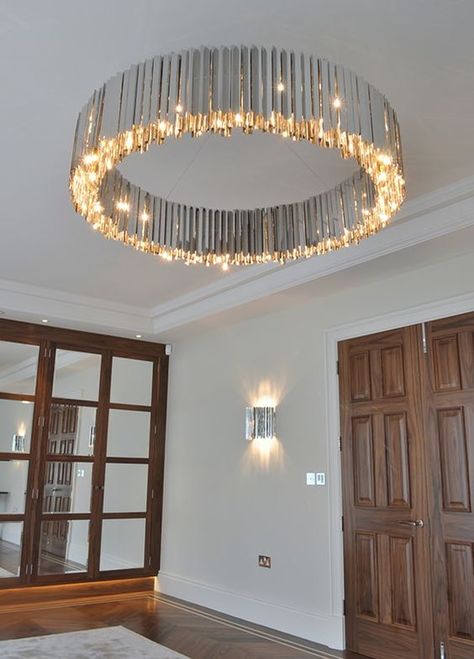 Chandelier Close To Ceiling, Entry And Dining Room Lighting, Simple Dining Room Lighting, Chandalear Lighting, Shanderlear Lights, Entry Way Chandelier Ideas, Contemporary Lighting Chandelier, Chandelier Design Modern, Tall Chandelier