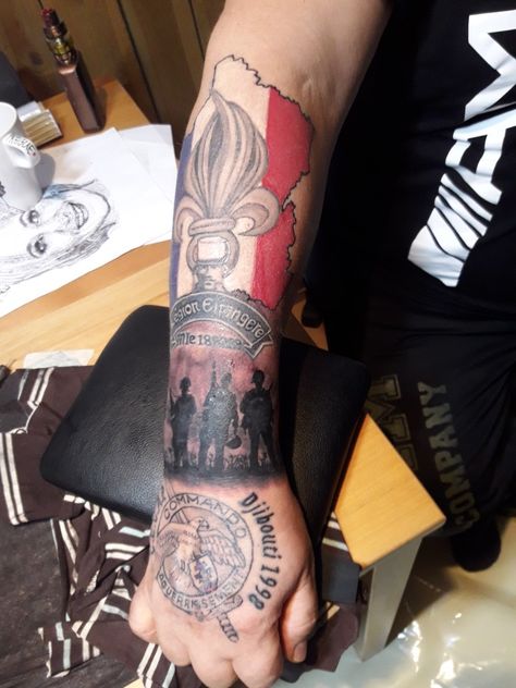 Foreign Legion Tattoo, French Foreign Legion Tattoo, Combat Tattoo, Legion Tattoo, Hand Tattoo Images, Foreign Legion, French Foreign Legion, Military Tattoos, Badass Tattoos