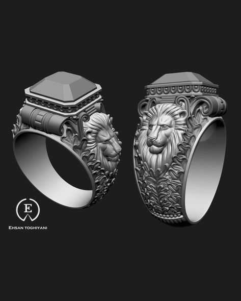 Zbrush Jewelry, Jewelry Banner, Stone Rings For Men, Rapper Jewelry, Lion Ring, Mens Gold Jewelry, Jewellery Sketches, Gold Rings Fashion, Gold Ring Designs