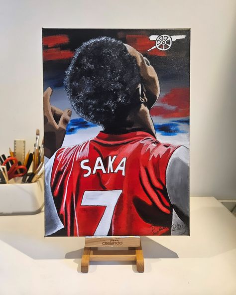 Acrylic Painting of Bukayo Saka now available on my Etsy Shop! Only one available. Canvas Size: A3 (29.7cm x 42cm) #acrylicpainting #art #football #painting #paintings #premierleague #bukayosaka #artist #soccer #smallbusiness #etsy #etsyshop #supportsmallbusiness #arsenalfc #canvaspainting #acrylic #picoftheday #artwork Football Painting, Bukayo Saka, Art Football, Female Soccer Players, Glossier Look, Artist Materials, Acrylic Painting On Canvas, Mixed Media Canvas, Canvas Art Painting