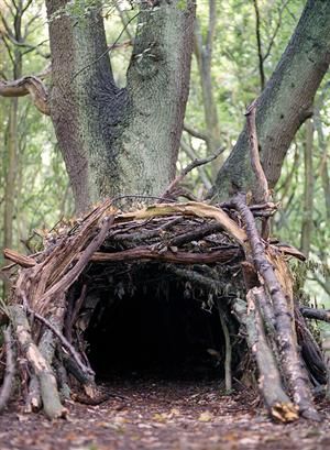 Human nest Outdoor Forts, Primitive Houses, Bushcraft Shelter, Den Ideas, Primitive Homes, Bushcraft Camping, Survival Shelter, Forest School, Wilderness Survival