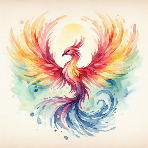 Premium Photo | Phoenix Rising Watercolor Illustration Rising Phoenix Drawing, Phoenix Watercolor, Flying Phoenix Tattoo, Phoenix Illustration, Watercolor Phoenix Tattoo, Phoenix Painting, Phoenix Drawing, Watercolor Tattoo Ideas, Small Phoenix Tattoos