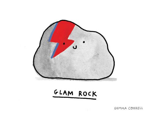 glam rock by gemma correll (inspired by Aladdin Sane) #art #illustration #pun Gemma Correll, David Bowie Art, Bowie Art, Aladdin Sane, Goblin King, Major Tom, Ziggy Stardust, I'm With The Band, Sylvia Plath