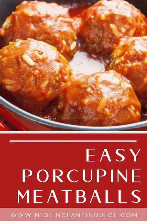 Easy Porcupine Meatballs are a classic dish that's simple to make. Made with ground beef, rice, egg, and a blend of seasonings, these meatballs are smothered in a savory tomato sauce that's made with tomato soup, water, and Worcestershire sauce. This recipe takes only minutes to prep and cooks in a single skillet, making cleanup a breeze. The result is tender, juicy meatballs that are packed with flavor and have a fun, porcupine appearance thanks to the rice mixed into the meat. Porcupine Meatballs Easy Tomato Soup, Oven Porcupine Meatballs, Porquipine Meatball With Rice, Meat Ball Soup Recipe, Porcupine Meatballs Tomato Soup, Porcupine Meatballs Easy, Tractor Meals, Meatballs Ground Beef, Porcupine Balls