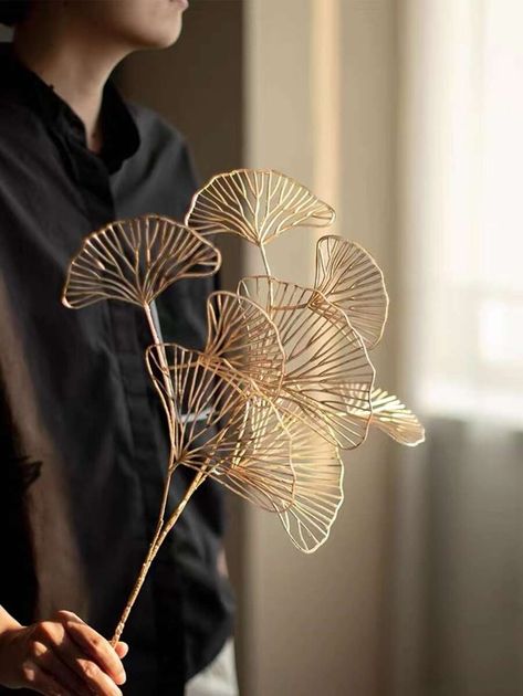 1pc Artificial Ginkgo Leaf, Artificial Flowers Fake Plants For Wedding Garden Home Decor Party Centerpieces Decoration Plants For Wedding, Desk Garden, Garden Home Decor, Artificial Leaf, Wedding Garden, Room Desk, Ginkgo Leaf, Party Centerpieces, Fake Plants