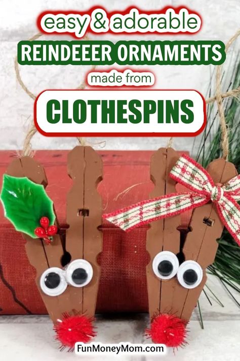 Reindeer Clothespin Craft, Reindeer Closepin Craft, Clothes Pin Reindeer Craft, Christmas Clothespins Crafts, Clothes Pin Reindeer Crafts, Clothes Pin Ornaments Christmas, Clothes Pin Reindeer Ornament, Clothespin Ornaments Christmas, Reindeer Christmas Crafts