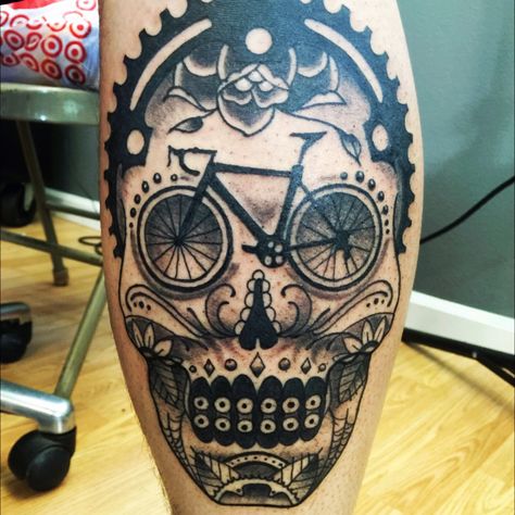 Cyclist inspired sugar skull | Oct 1st 2016 | 210500 Cycling Tattoo Bicycles, Biking Aesthetic, Cycling Tattoo, Triathlon Tattoo, Mountain Bike Tattoo, Bike Tattoo, Oct 1st, Bicycle Tattoo, Motorcycle Tattoos