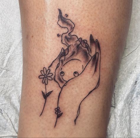 Sophie And Calcifer, Castle Tattoos, Howl's Moving Castle Tattoo, Castle Tattoo, Ghibli Tattoo, Cute Small Tattoos, Small Tattoo Designs, Tattoo Flash Art, Mom Tattoos