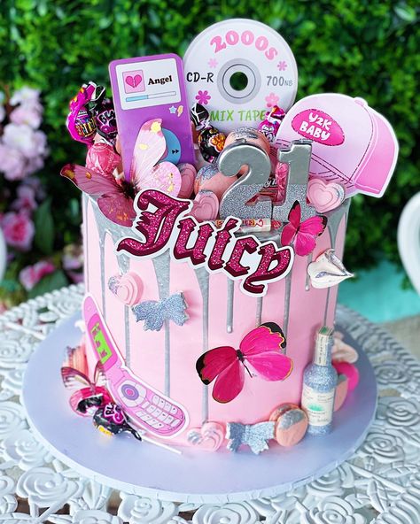 Early 2000s Cake Theme, 2000s Theme Cake Ideas, 2000 Theme Birthday Cake, 2000 Theme Cake, Y2k Dessert Table, Y2k Birthday Party Theme Cake, 2000s Cake Design, Y2k Birthday Cake Ideas, 2000s Themed Birthday Cake