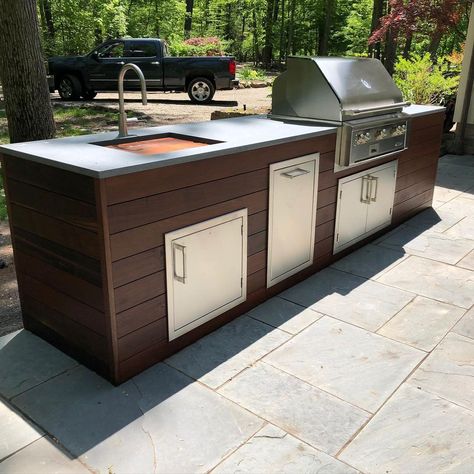 Kitchen Cabinets Brown, Excited For Summer, East Coast Style, Outdoor Kitchen Cabinets, Outdoor Kitchen Plans, Hot Tub Backyard, Outdoor Bbq Kitchen, Door Kitchen, Coast Style