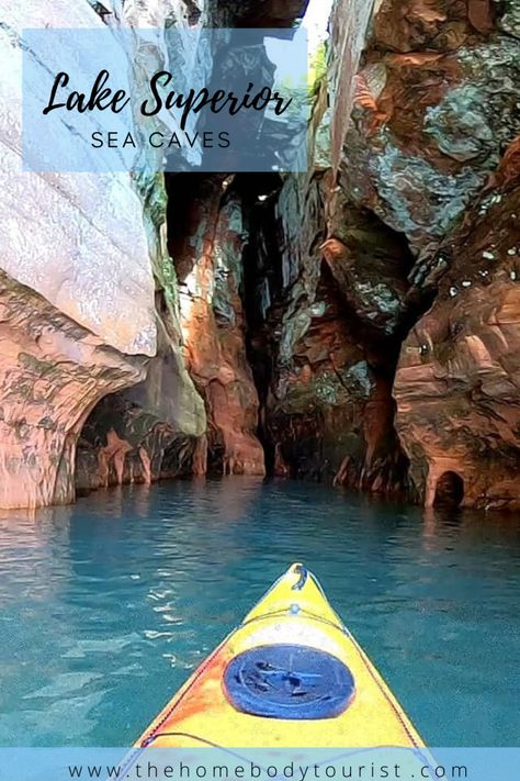 Kayaking the Lake Superior Sea Caves Places In Istanbul, Michigan Road Trip, Minnesota Travel, Midwest Travel, Wisconsin Travel, Michigan Travel, Lake Superior, Hidden Gem, Weekend Trips