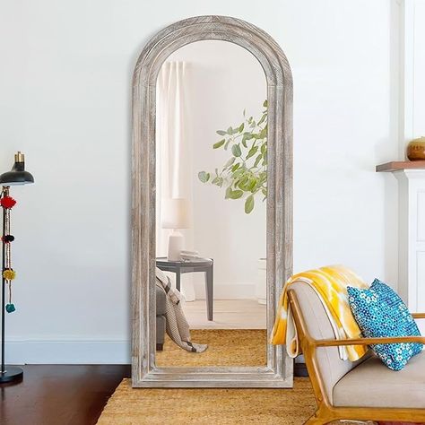 Amazon.com: Trvone Arched Full Length Mirror Solid Wood Frame Mirror Floor Mirror with Back Hooks Vertically Hanging Wall Mirror Dressing Mirror for Bedroom Living Room (65"x22", Weathering White) : Home & Kitchen Arched Full Length Mirror, Wood Frame Mirror, Mirror For Bedroom, Mirror Floor, Mirror Dressing, Floor Length Mirror, Leaning Mirror, Mirror Wall Living Room, Mirror Wall Bedroom