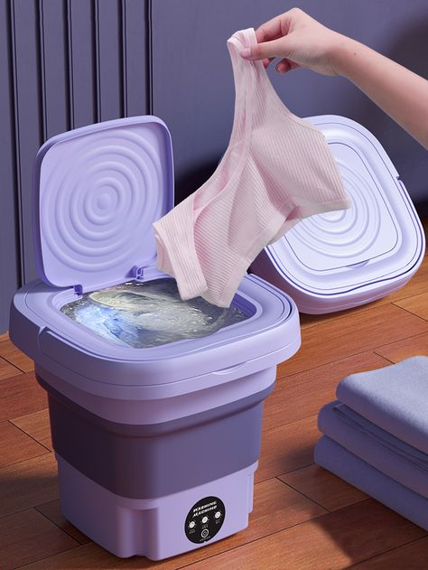 1pc Foldable ABS Mini Washing Machine, Modern Violet Purple Washing Machine For Home Small Washing Machine, Portable Washer, Delicate Clothes, Mini Washing Machine, Portable Washing Machine, Washer Machine, Laundry Appliances, Student Dormitory, Stain Removal