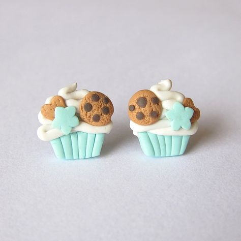 Cupcake Polymer Clay Earrings, Clay Cupcake Earrings, Cactus Fashion, Clay Cupcake, Polymer Clay Cupcake, Cupcake Earrings, Cactus Jewelry, Funny Kawaii, Mint Earrings