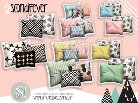 SIMcredible!'s ScandiFever Cushions Living Room Sims 4, Sims 4 Cc Furniture Living Rooms, Sims 4 Beds, Sims 4 Tsr, Sims Baby, Die Sims 4, Mod Furniture, Muebles Sims 4 Cc, The Sims 4 Pc