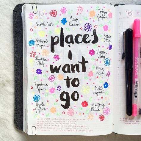 Places To Go Journal, Personal Notebook Ideas, Dream Diary Ideas, Places I Want To Visit Journal, Personal Diary Ideas Creative, Personal Diary Ideas, Lists Journal, Places I Want To Go, Notebook Doodles